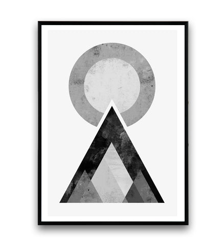 Black and white geometric mountains minimalist print - Wallzilladesign