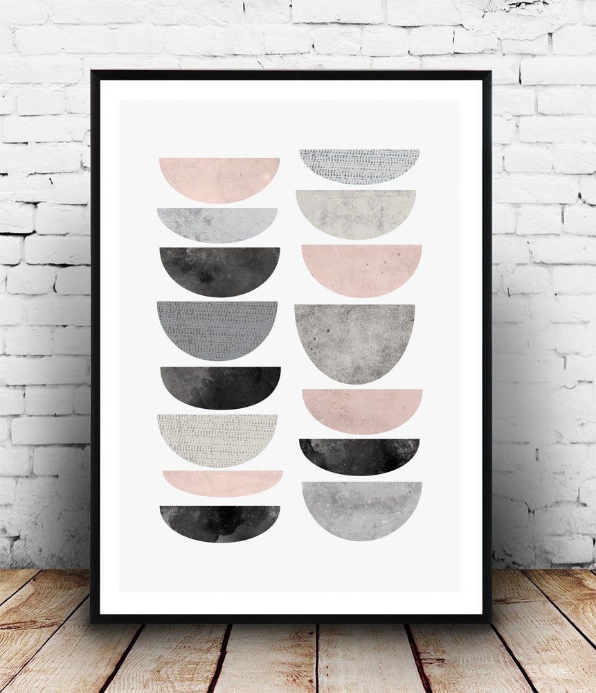 Pink and grey half-circles print - Wallzilladesign