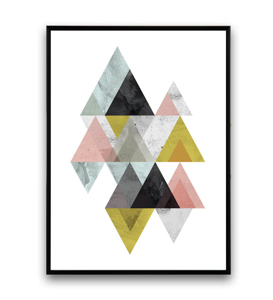Geometric mountains print, abstract design poster, watercolor print - Wallzilladesign