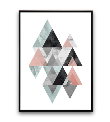Geometric mountains print with pink and blue colors - Wallzilladesign