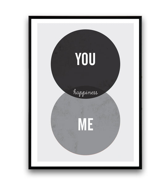 Positive quote prin, black and white art, you and me poster, nordic design - Wallzilladesign
