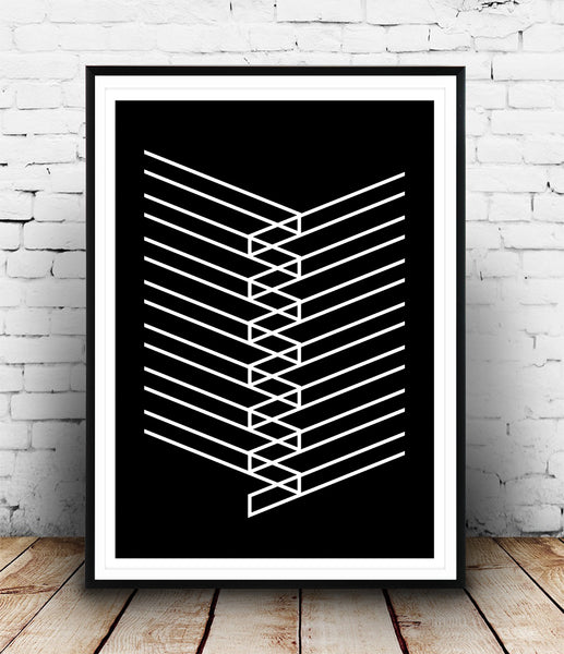 Minimalist lines on black background print - Wallzilladesign