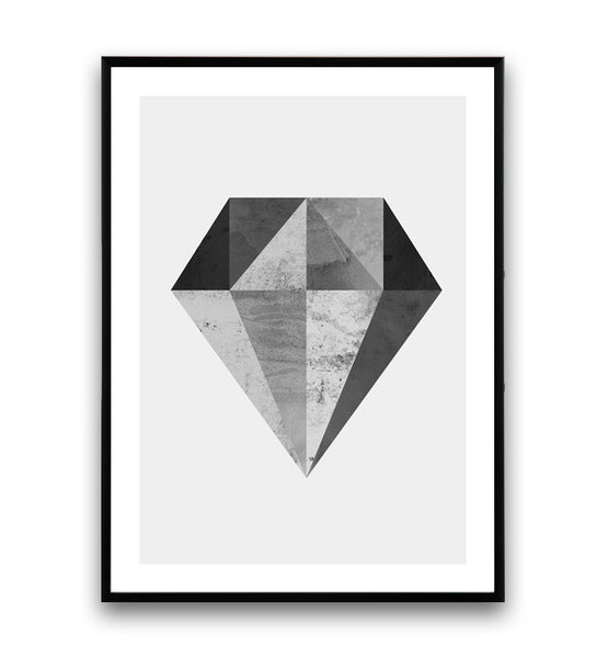 Black and white print, geometric diamond poster, minimalist art - Wallzilladesign