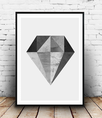 Black and white print, geometric diamond poster, minimalist art - Wallzilladesign