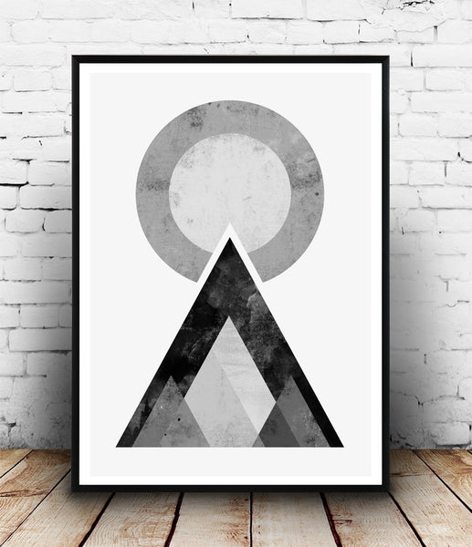 Black and white geometric mountains minimalist print - Wallzilladesign