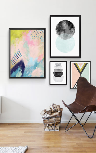 Blush pink abstract painting, colorful modern art print, nordic design poster