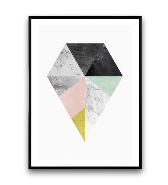 Geometric diamond print with marble texture - Wallzilladesign