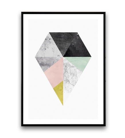 Geometric diamond print with marble texture - Wallzilladesign