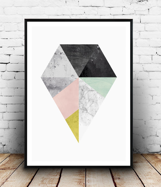 Geometric diamond print with marble texture - Wallzilladesign