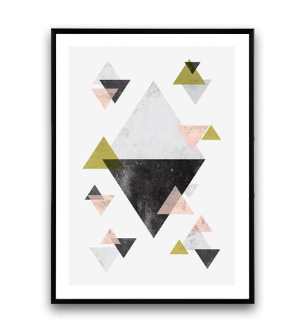 Triangles in mustard and pink print - Wallzilladesign