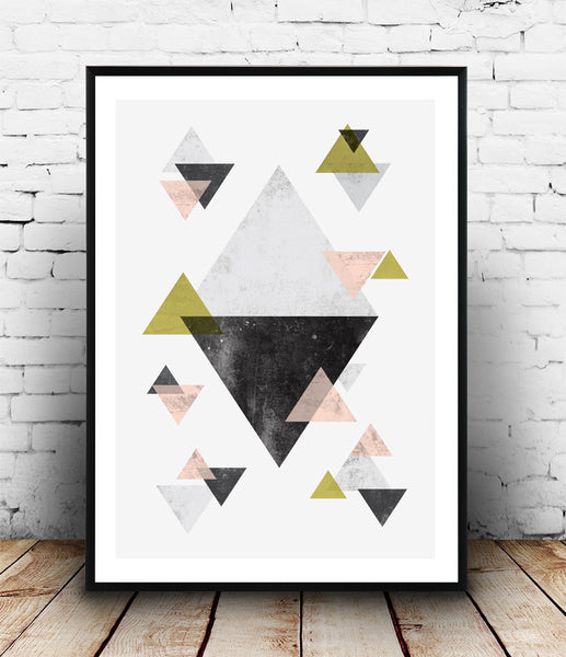 Triangles in mustard and pink print - Wallzilladesign