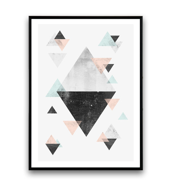 Triangles in light blue and pink art print - Wallzilladesign