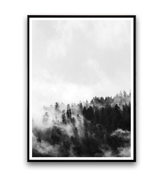 Foggy forest black and white print 2 - Wallzilladesign
