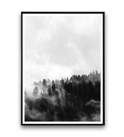 Foggy forest black and white print 1 - Wallzilladesign
