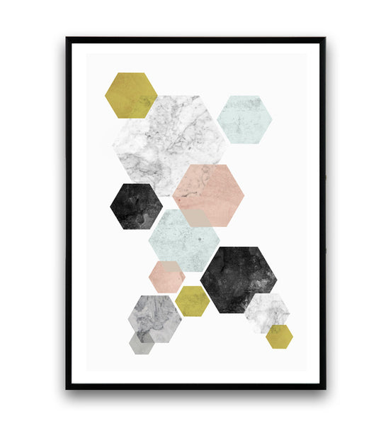 Hexagon abstract print, marble decor, modern art - Wallzilladesign