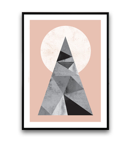 Gray geometric mountain with sun poster - Wallzilladesign