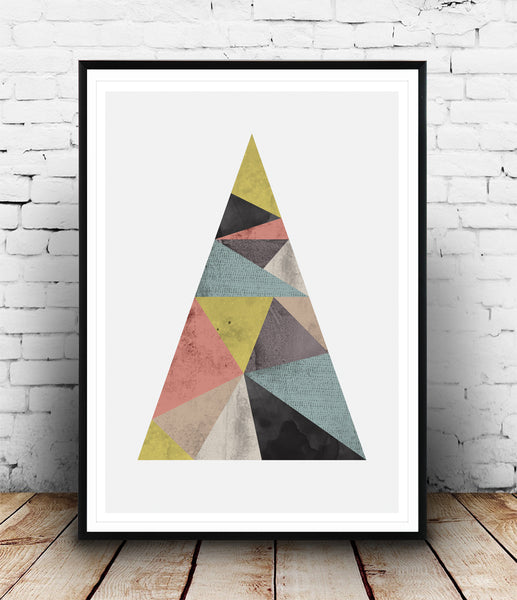 Geometric patchwork mountain print - Wallzilladesign