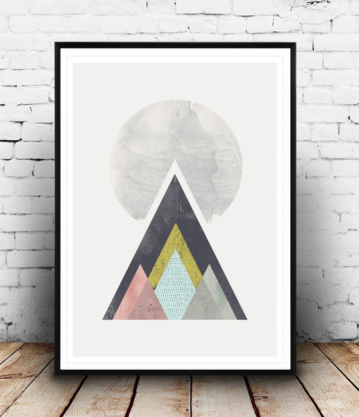 Geometric mountains print, Scandinavian wall art - Wallzilladesign