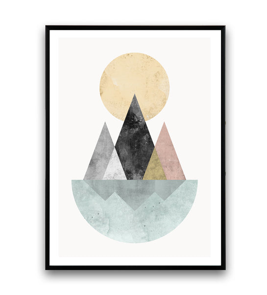 Geometric abstract print, nordic design art, mountains and lake poster - Wallzilladesign