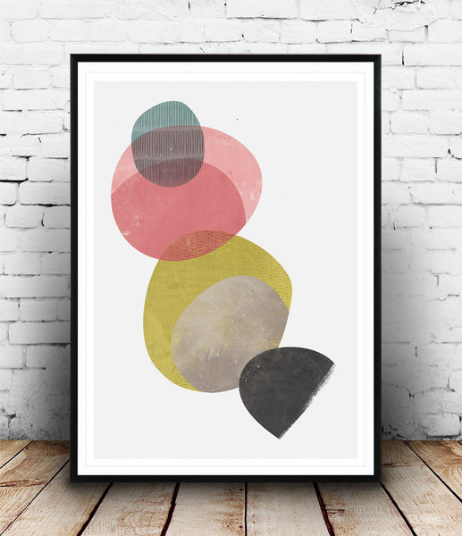 Geometric watercolor print, minimalist circles art - Wallzilladesign