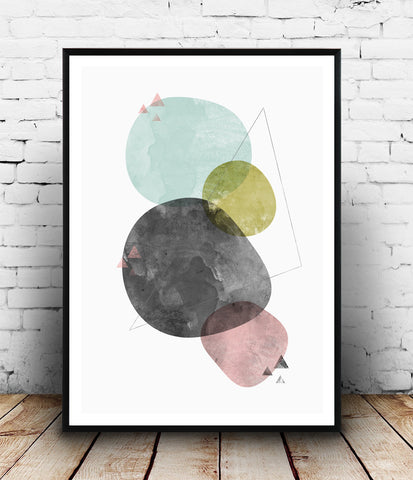 Watercolor geometric art print, abstract nordic decor - Wallzilladesign