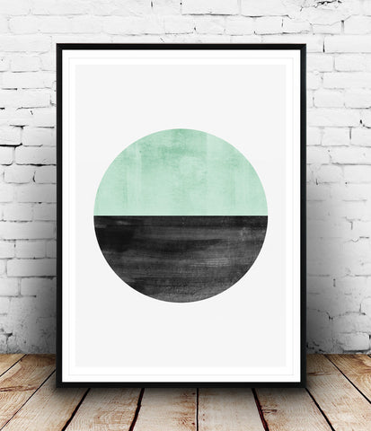 Mint watercolor art, abstract circle print, minimalist decor - Wallzilladesign