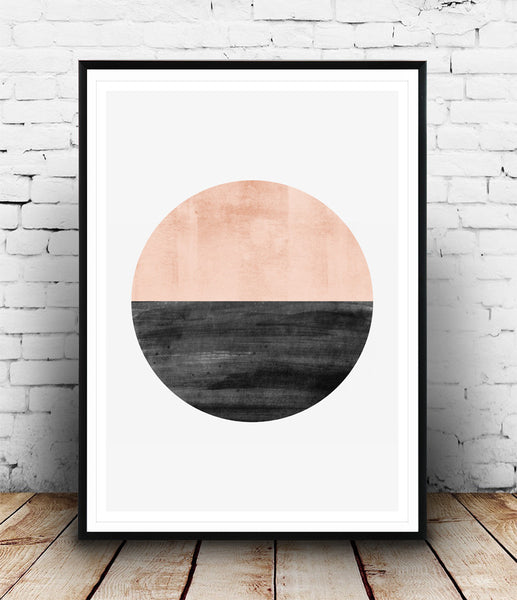 Pink watercolor circle print, abstract wall art - Wallzilladesign
