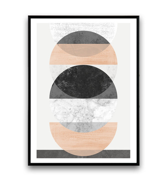 Minimalist circles art, Geometric watercolor print, pink wall art - Wallzilladesign