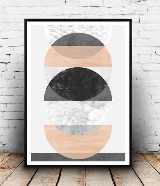 Minimalist circles art, Geometric watercolor print, pink wall art - Wallzilladesign