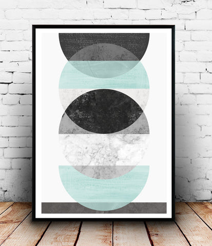Circles print, mint geometric art, watercolor wall decor - Wallzilladesign