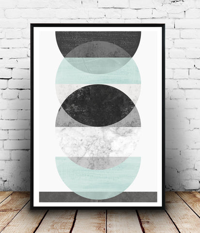 Geometric watercolor print, minimalist circles art, mint wall art - Wallzilladesign