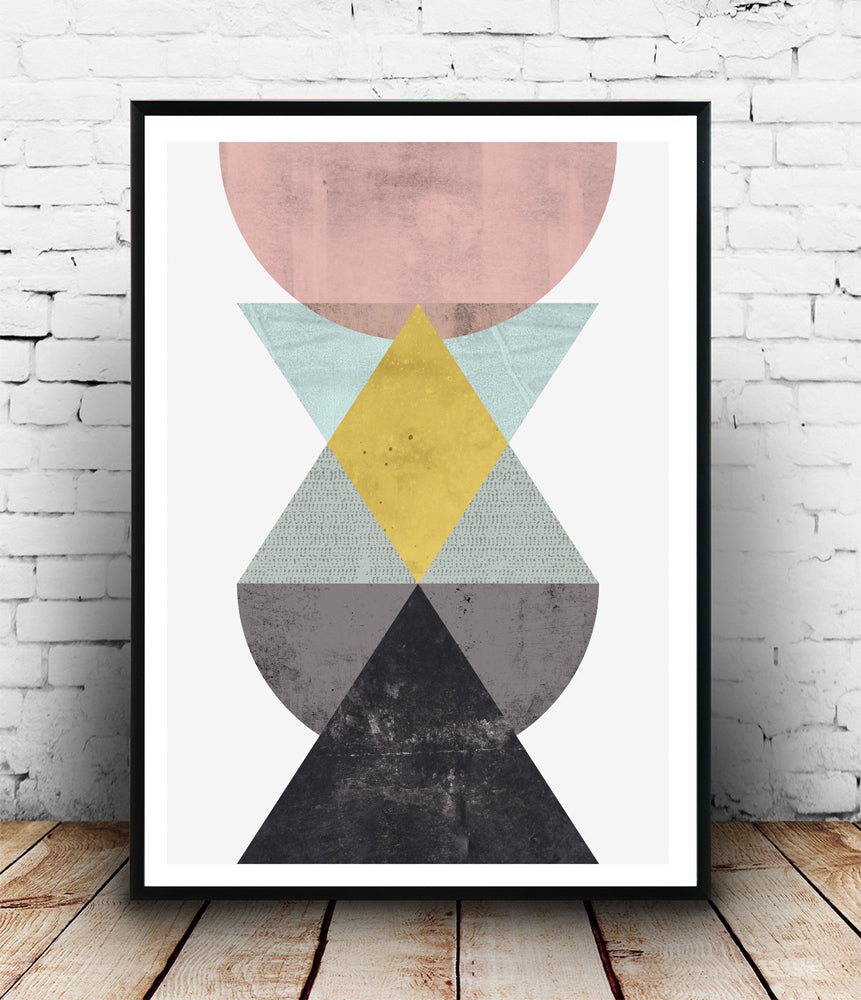 Geometric composition with watercolor texture - Wallzilladesign