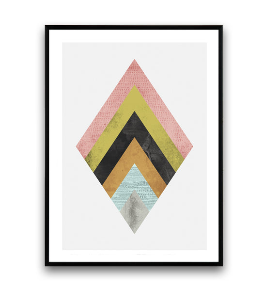 Abstract geometric shape print with watercolor texture - Wallzilladesign