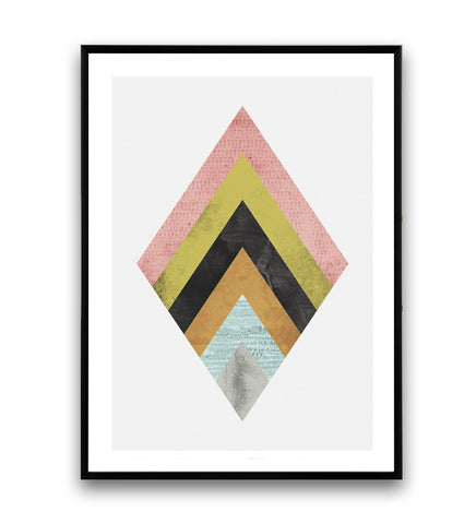 Abstract geometric shape print with watercolor texture - Wallzilladesign