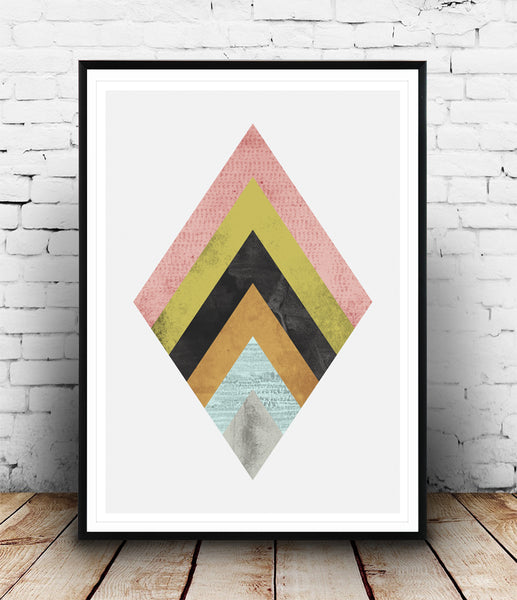 Abstract geometric shape print with watercolor texture - Wallzilladesign