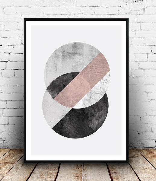 Geometric circle print, pink and gray decor - Wallzilladesign