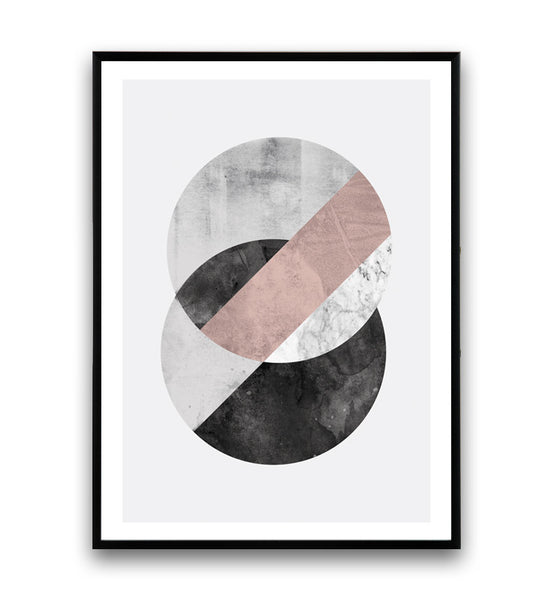 Geometric circle print, pink and gray decor - Wallzilladesign