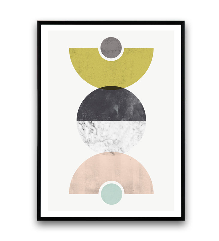 Abstract geometric composition print, yellow, pink and marble - Wallzilladesign