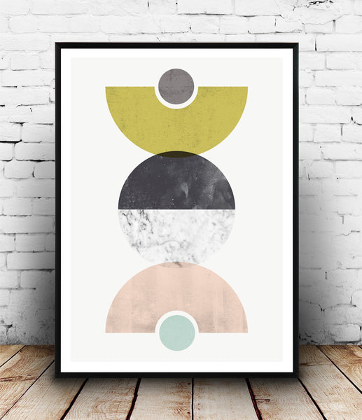 Abstract geometric composition print, yellow, pink and marble - Wallzilladesign