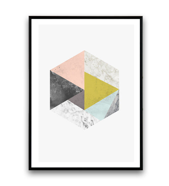 Marble and pastel colors hexagon abstract print - Wallzilladesign