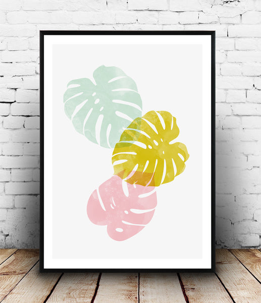 Monstera print, boho chic, botanical art, nature poster - Wallzilladesign
