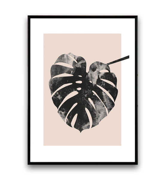 Monstera leaf print, pink wall decor, watercolor art print, nordic design - Wallzilladesign