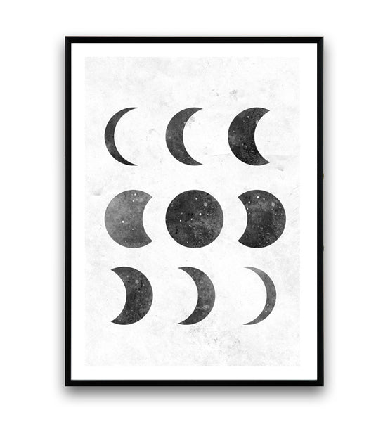 Minimalist moon phases print, black and white art, modern art - Wallzilladesign