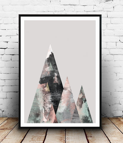 Boho chic print, watercolor abstract art, mountains print, geometric poster - Wallzilladesign