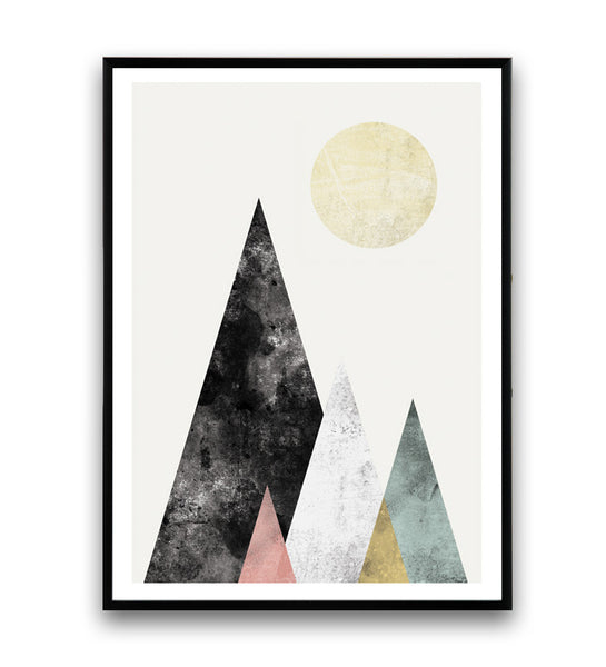 Minimalist Mountains Geometric Scandinavian poster print - Wallzilladesign