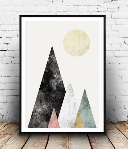 Minimalist Mountains Geometric Scandinavian poster print - Wallzilladesign