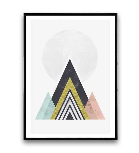 Geometric Abstract print, Mountains art print, Watercolor minimalist print - Wallzilladesign