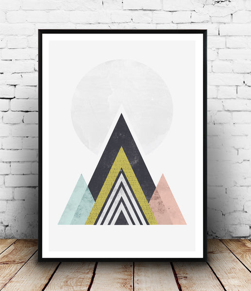 Geometric Abstract print, Mountains art print, Watercolor minimalist print - Wallzilladesign