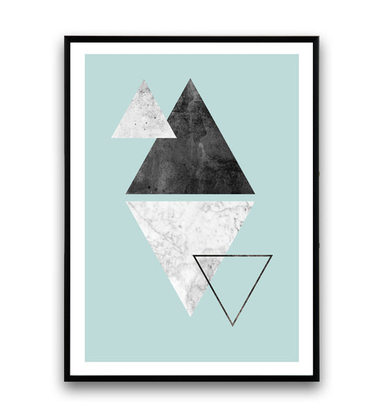 Marble wall art, turqouise abstract print, triangles poster, geometric decor - Wallzilladesign