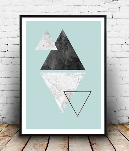 Marble wall art, turqouise abstract print, triangles poster, geometric decor - Wallzilladesign